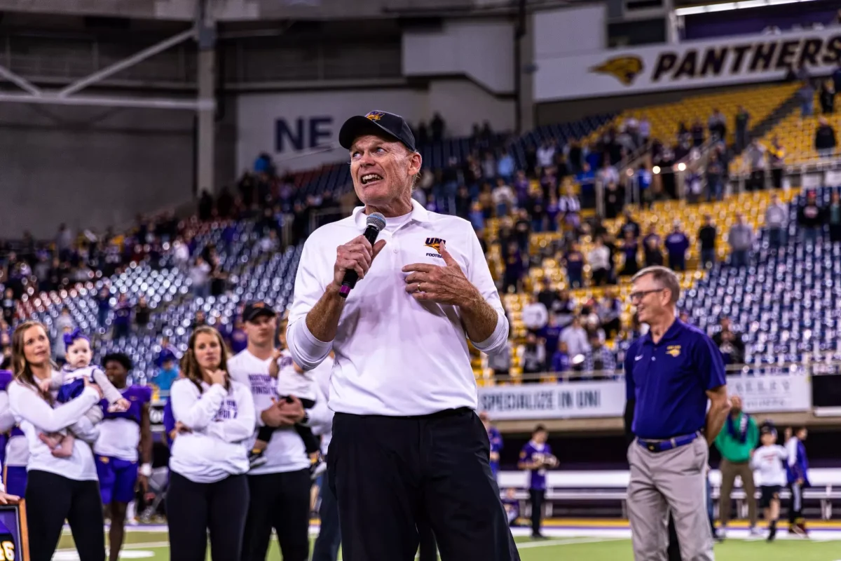 It was an emotional end to the season of the Panthers on Saturday, Nov. 23. Head Coach Mark Farley won his final game with the Panthers 41-34 against Indiana State. Farley was the head coach for UNI football since 2001.