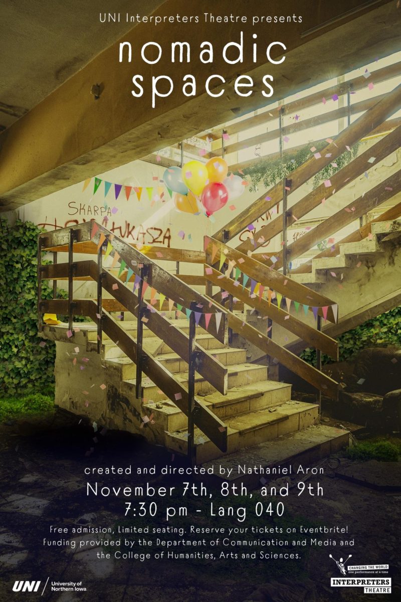 The promotional poster for Nomadic Spaces. The performance will three show dates, Nov. 7 through Nov. 9.