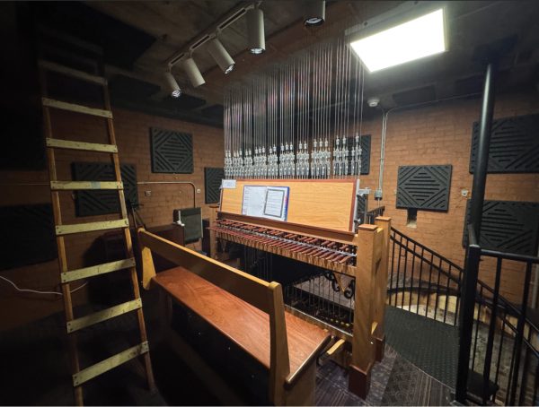 The carillon inside the campanile controls 56 bells, which are rung by
hitting pedal with the players fists rather than fingers.