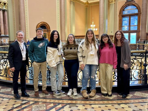 Advisor Chris Martin, Sports Editor Cohen Kamaus, Campus Life Editor Jenna Westendorf, News Editor Jo Brahms, Managing Editor Estelle Johnson, Executive Editor Bailey Klinkhammer, and Head Photographer Maci Swanson all attended the 2025 ICMA's.